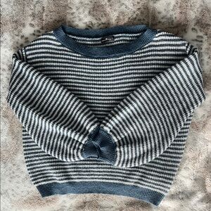 Striped Blue and White Off the Shoulder Sweater